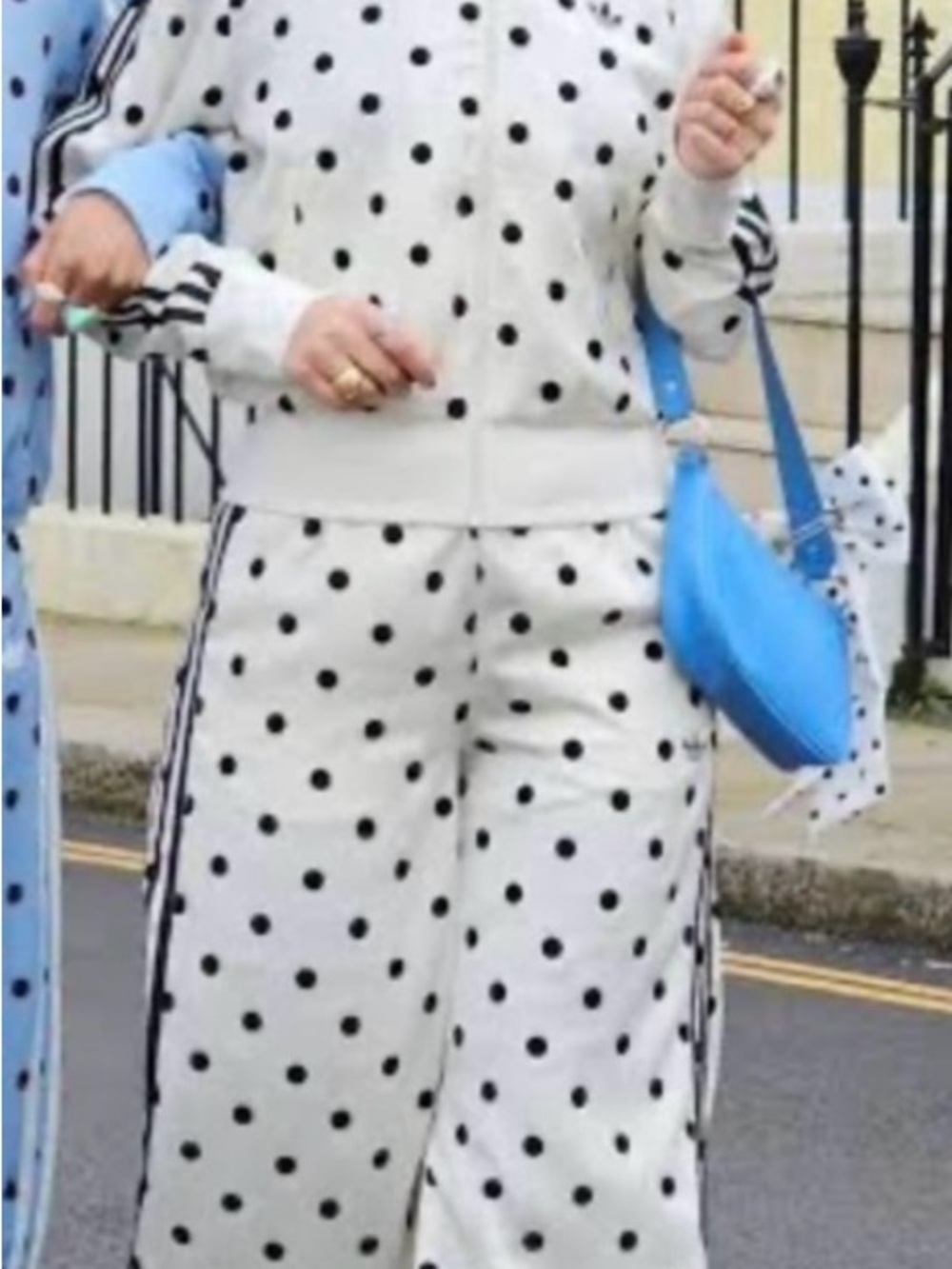 adidas White Wide-Leg Polka Dot Track Pants with Black Dots
